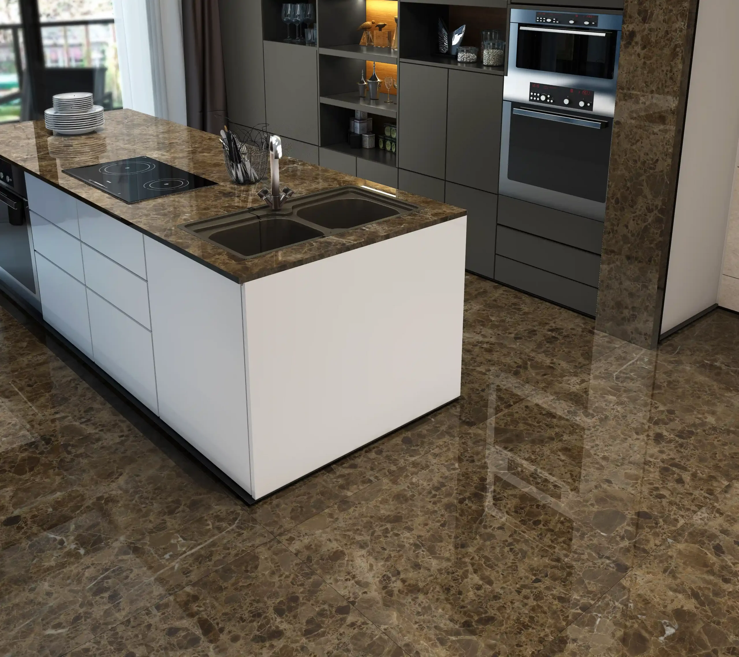 Elegant Brown And Grey Marble Tiles For Timeless Flooring Design