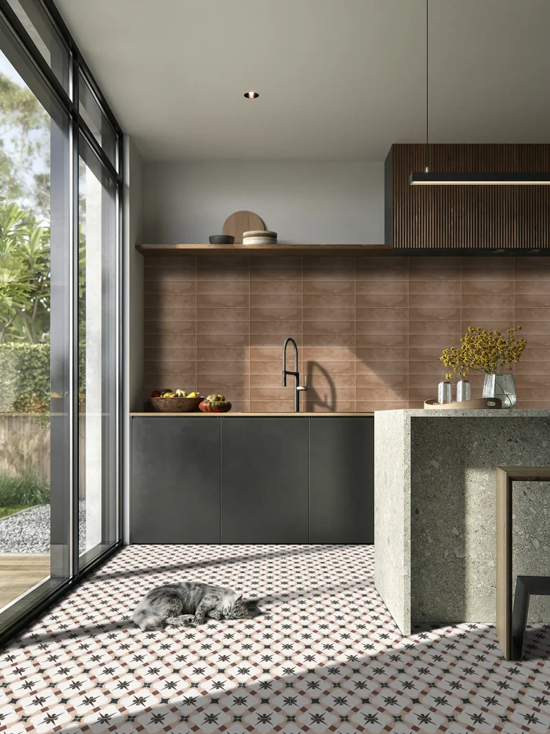 Petra Rust - Brown color rustic finish subway Glossy Tiles