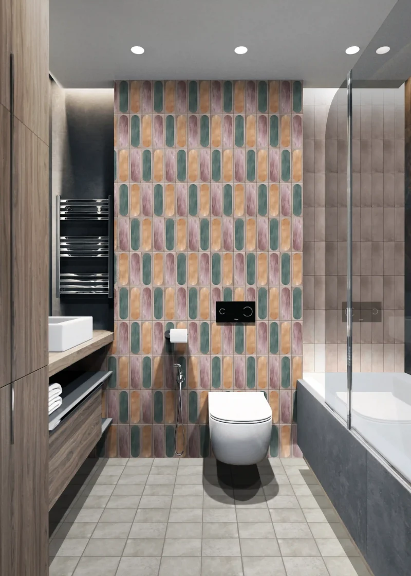 Classic Coffee - Grey, green, Light Brown Subway tiles