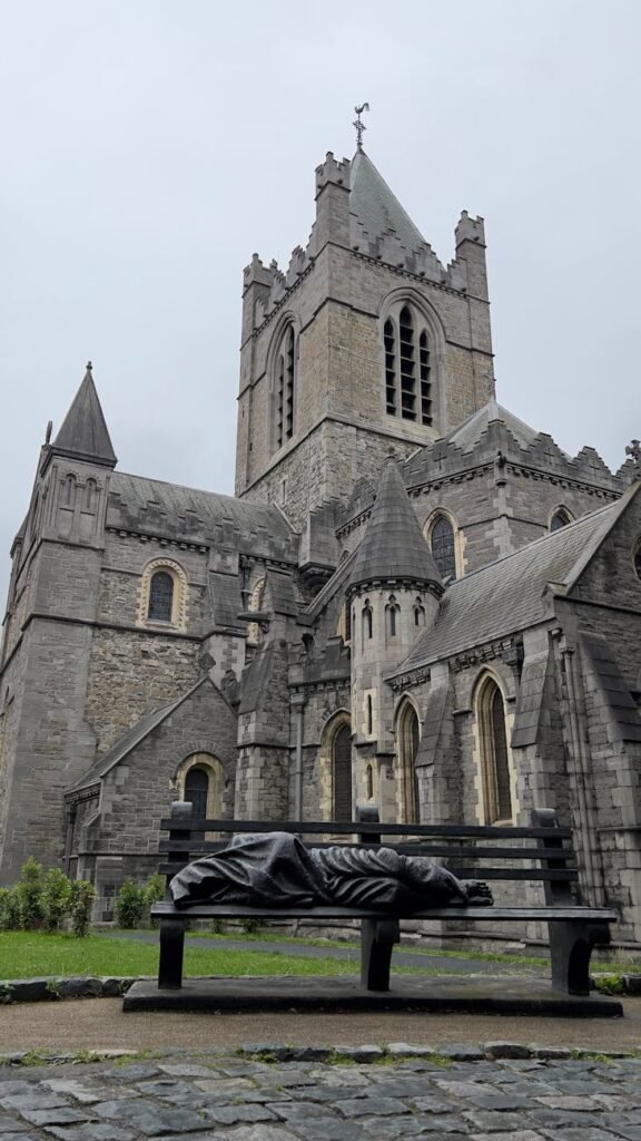 homeless jesus sculpture in front of christ church cathedral in dublin ireland