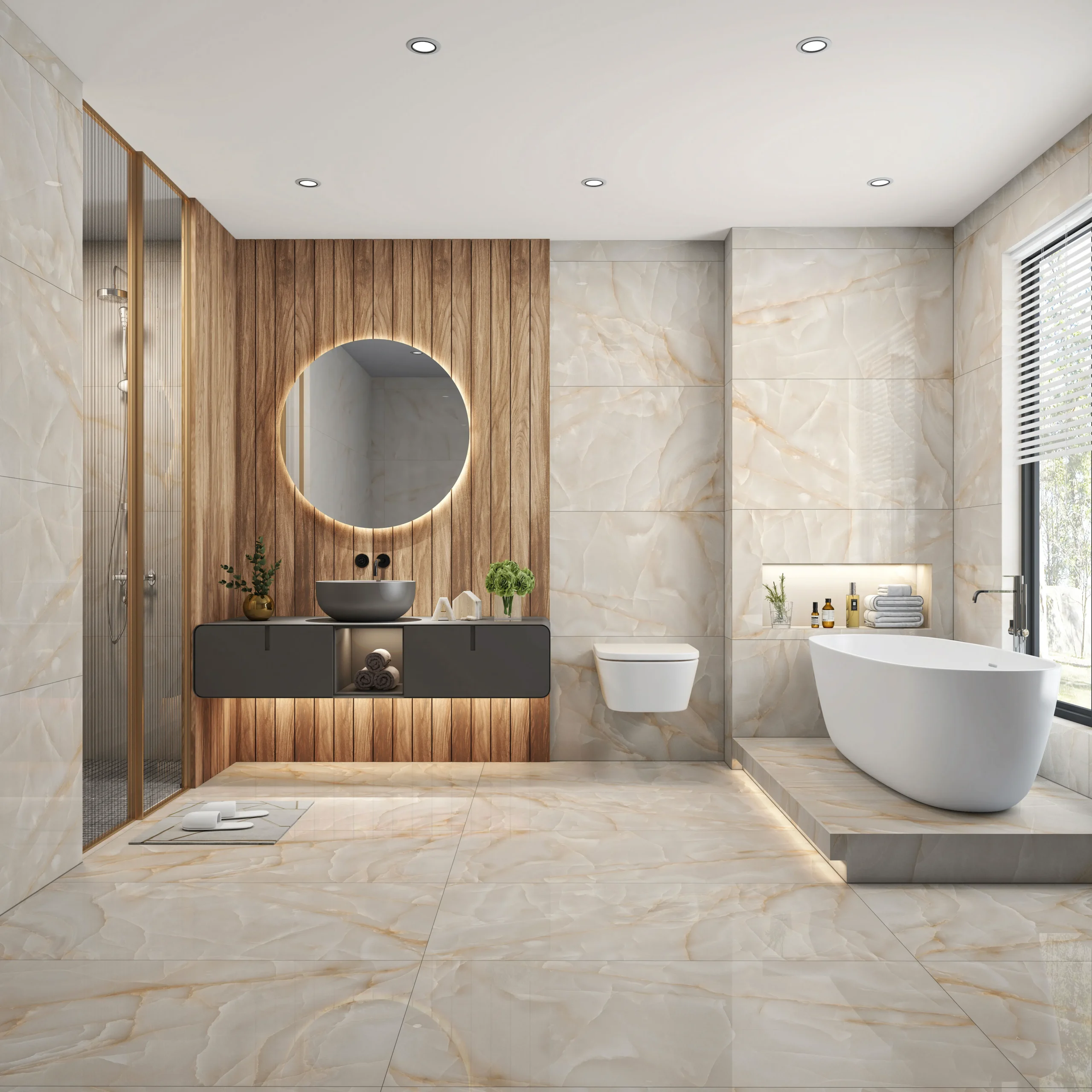 ALYON ONYX BEIGE - Glossy Vitrified Tile | Marble Look