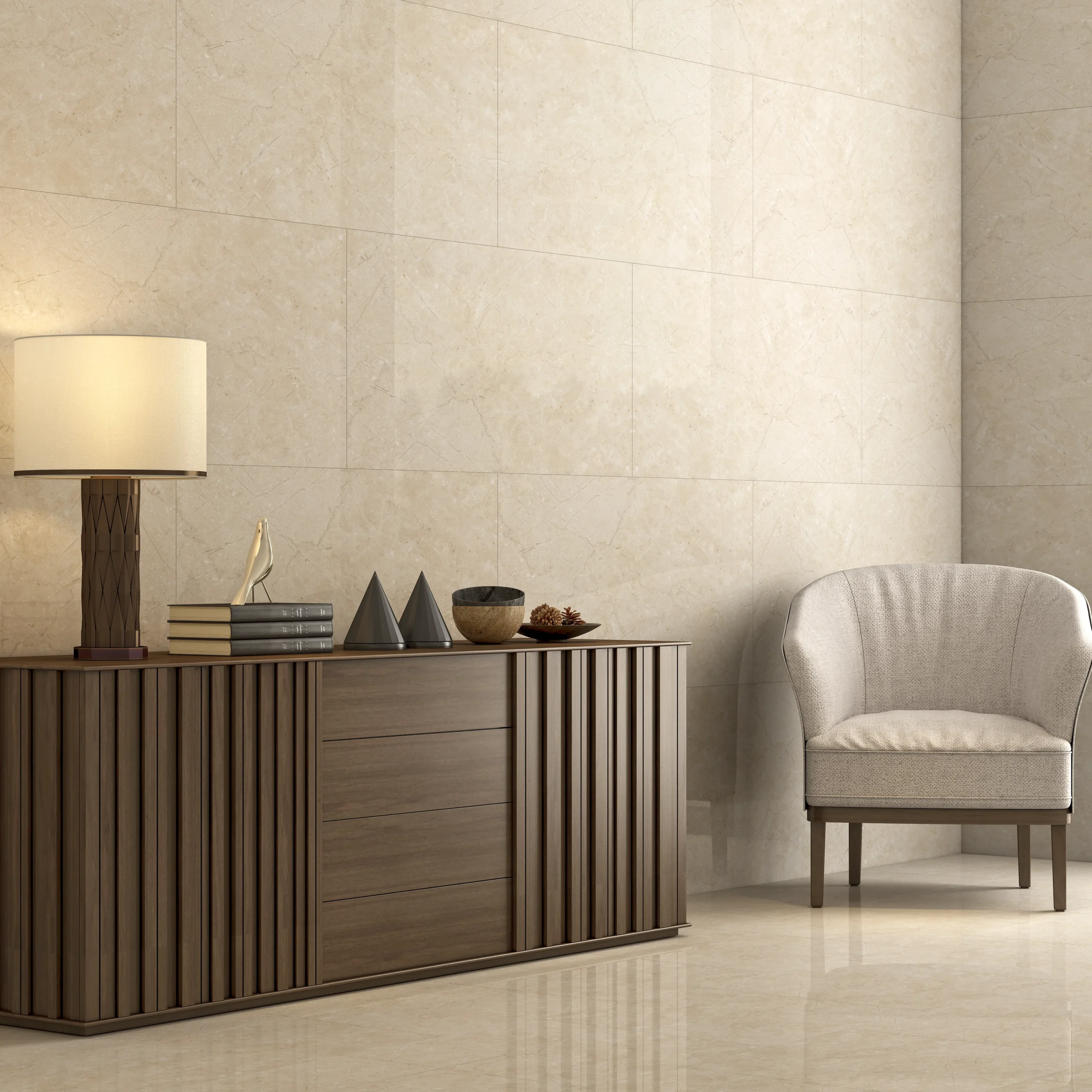 FRENCH BEIGE - Glossy Vitrified Tile | European Marble Look