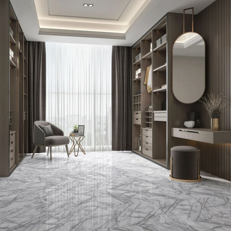 MANCOR GREY - Glossy Vitrified Tile | Stone Look 