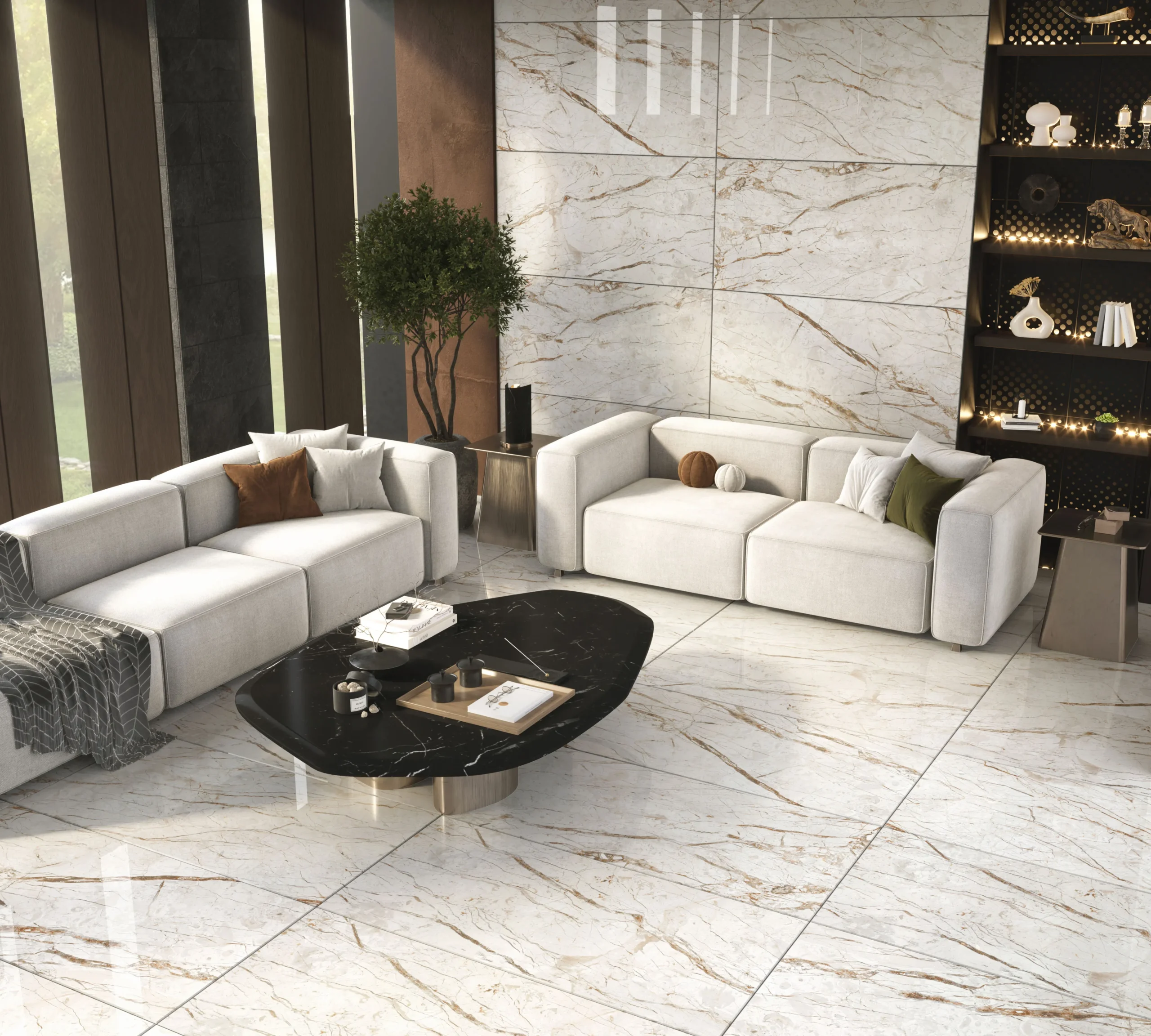 TEJA BROWN - Glossy Vitrified Tile | Rustic Look