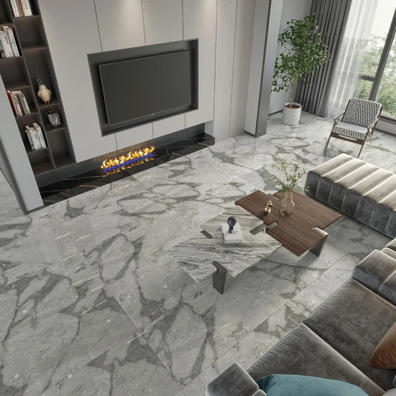 THUNDER GREY - Glossy Vitrified Tile | Stone Look 