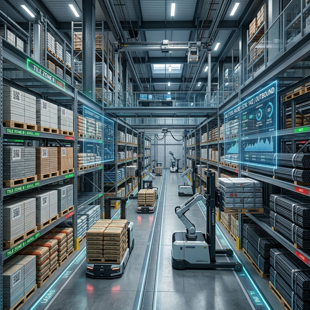 Smart building material warehouse using AI for inventory tracking and logistics