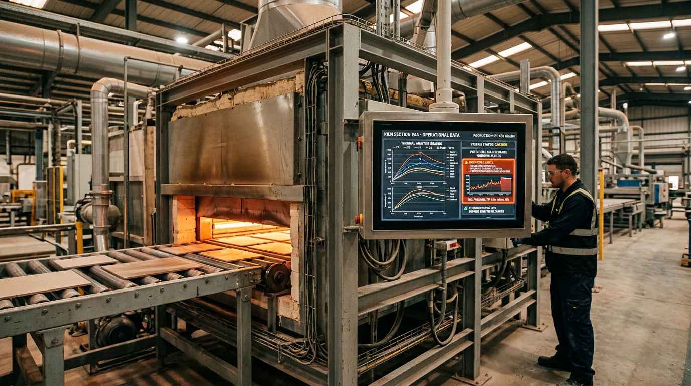 Industrial smart kiln predictive maintenance sensor display in tile factory