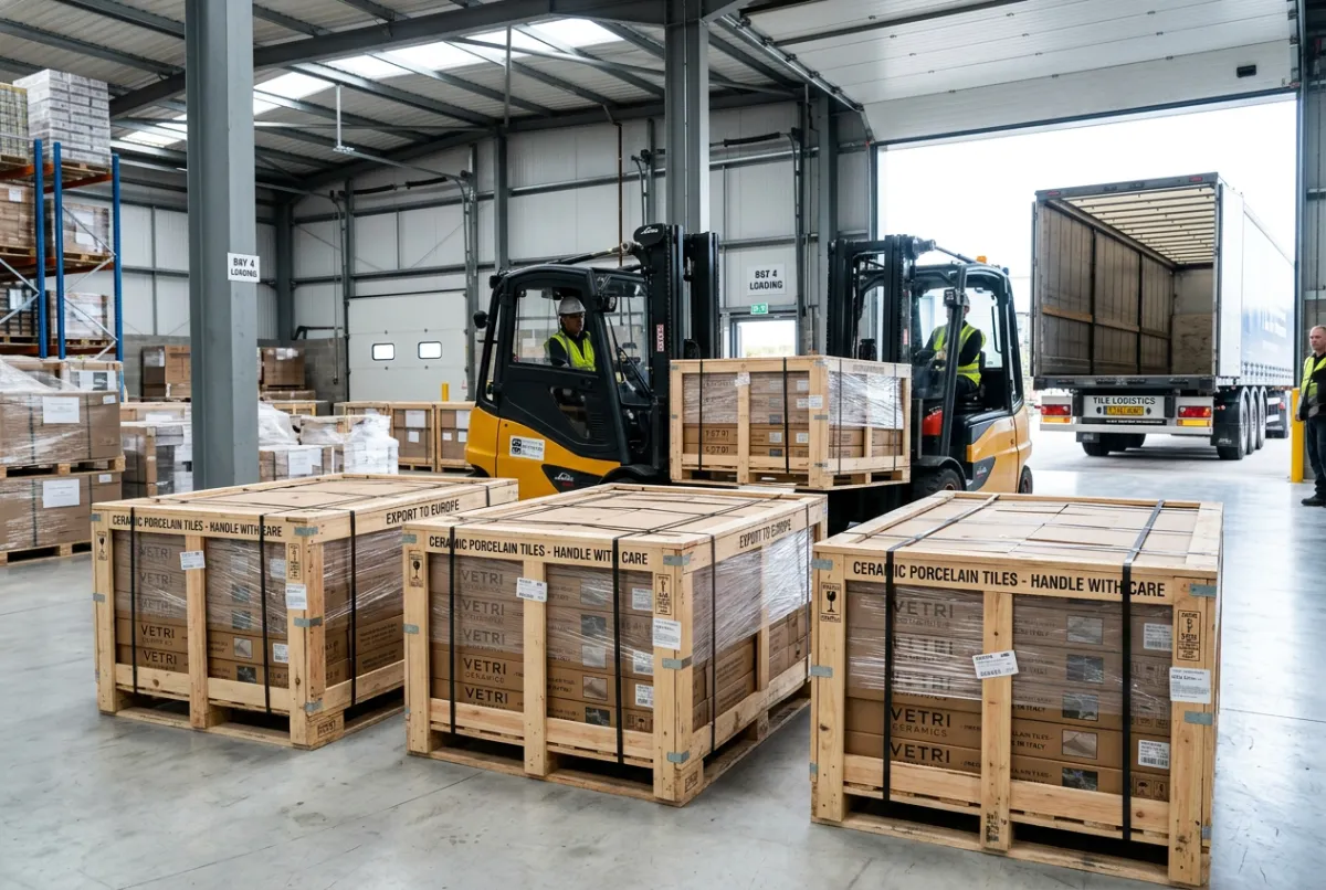 Premium export wooden pallet crates packaging for shipping porcelain tiles securely