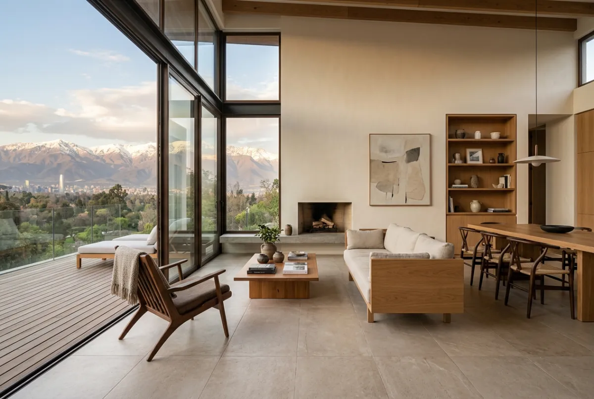 Modern luxury villa in Santiago Chile featuring large format matte porcelain floor tiles