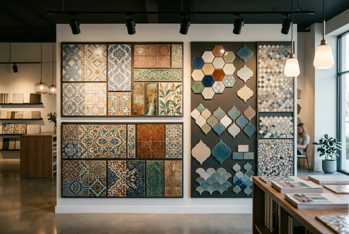 Morbi ceramic tiles showroom display showcasing glazed ceramic patterns and tiles