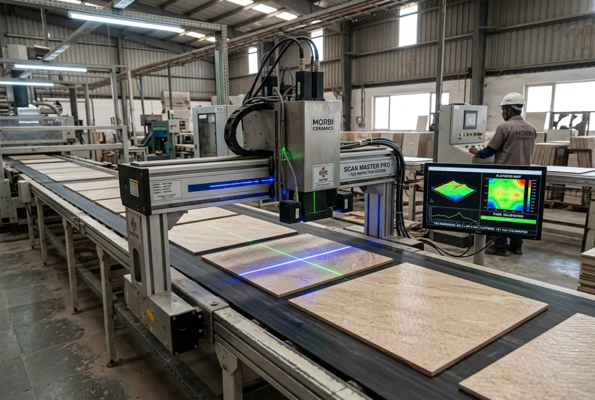 Automatic laser scanner verifying tile flatness calibration and dimensional tolerances