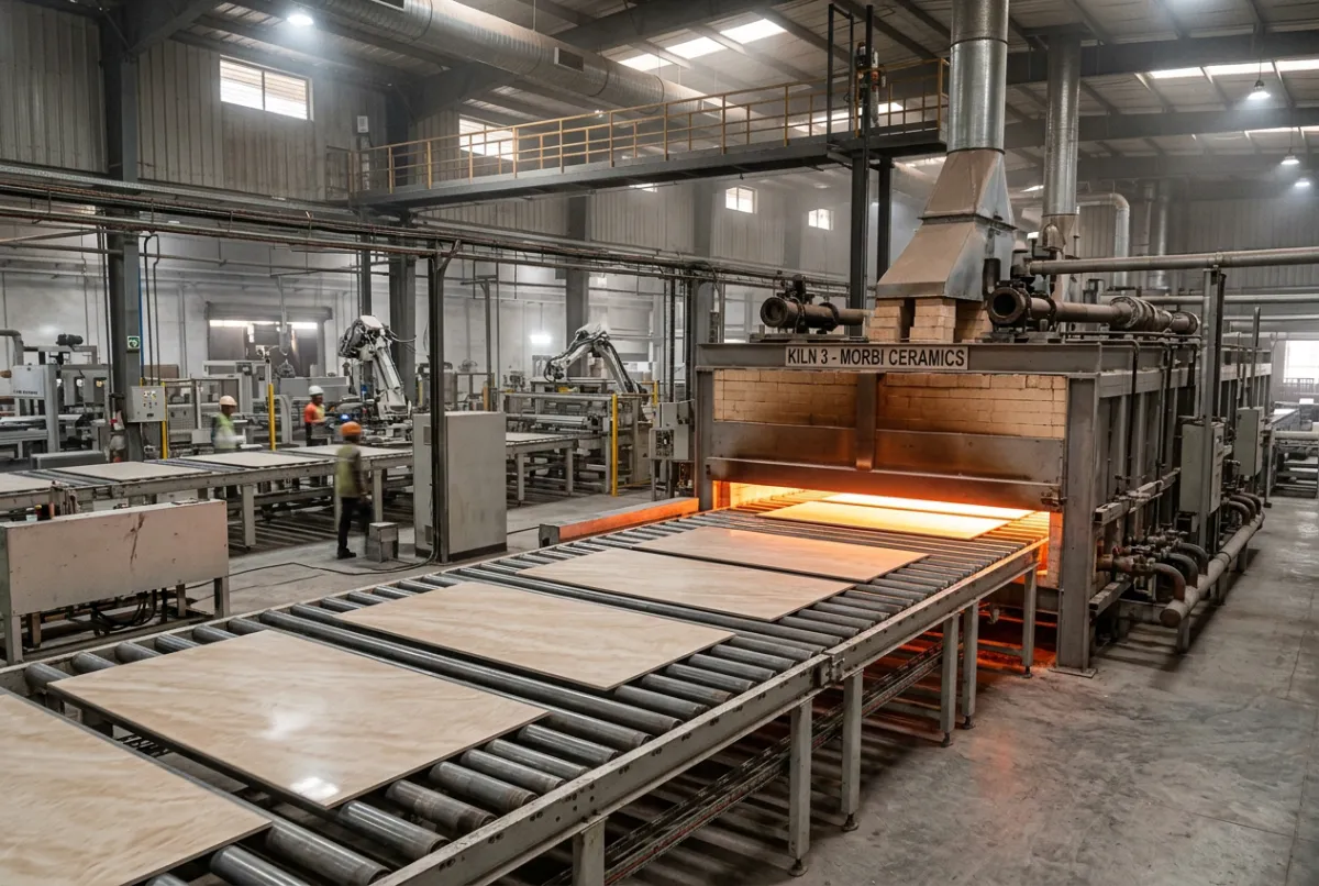 High-tech ceramic tile manufacturing factory kiln and production line in Morbi Gujarat India