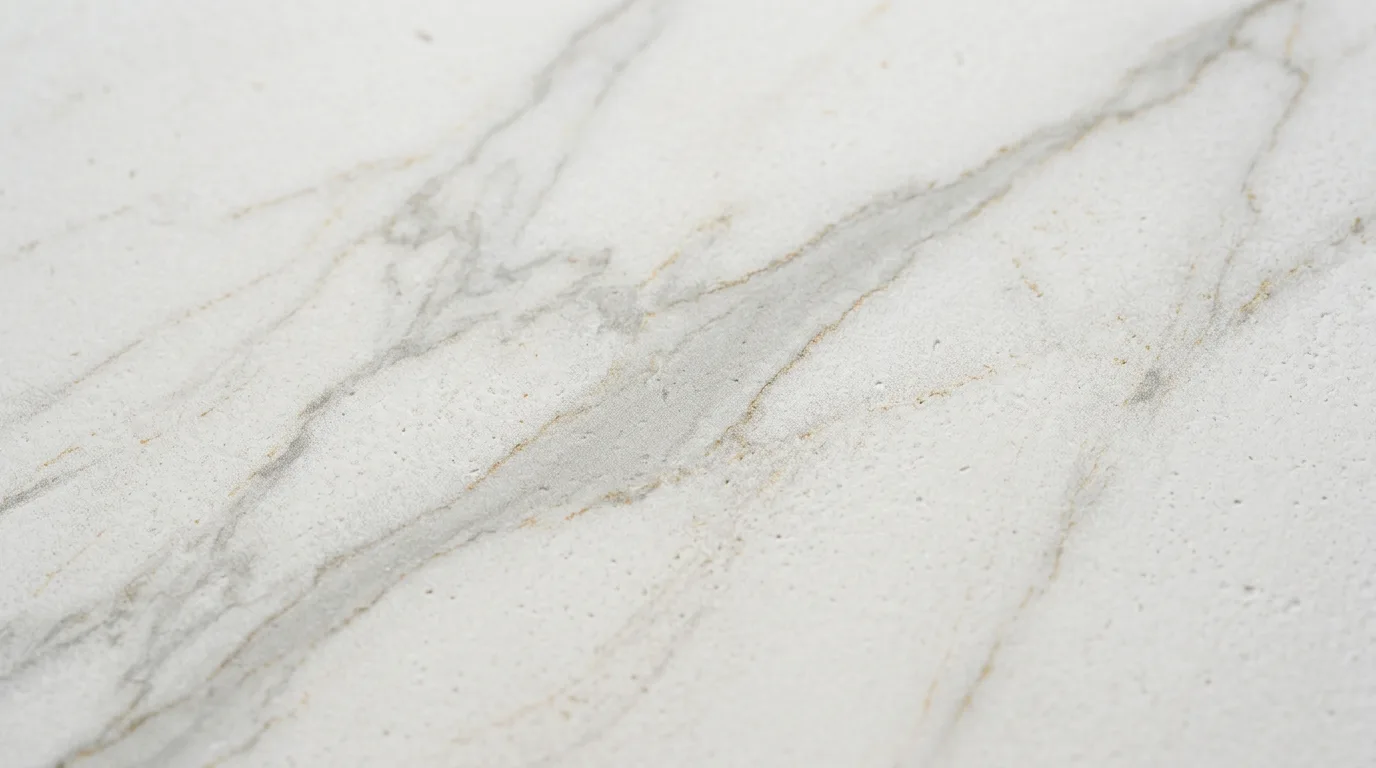 Macro detail of realistic marble look porcelain tile showing organic subtle veins